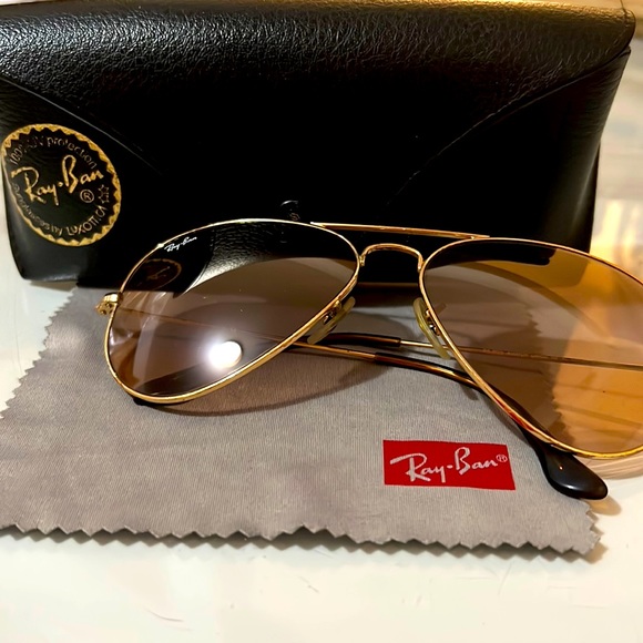 Ray-Ban | Accessories | Rayban Goldbrown Aviator Sunglasses | Poshmark